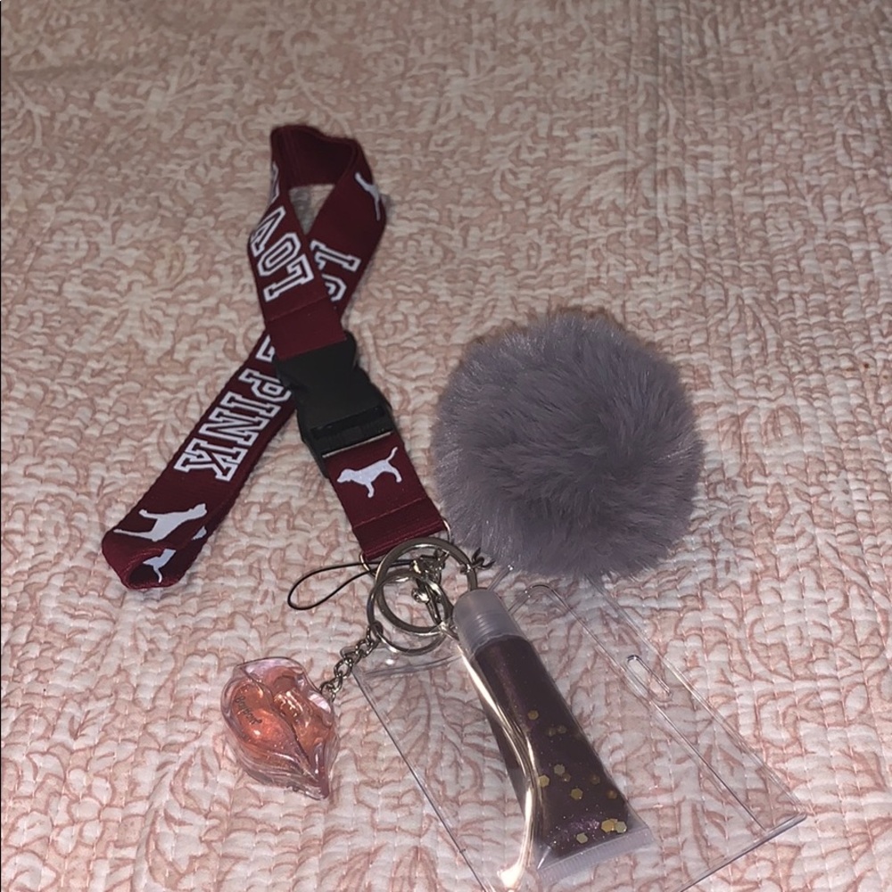 Maroon&white love pink lanyard